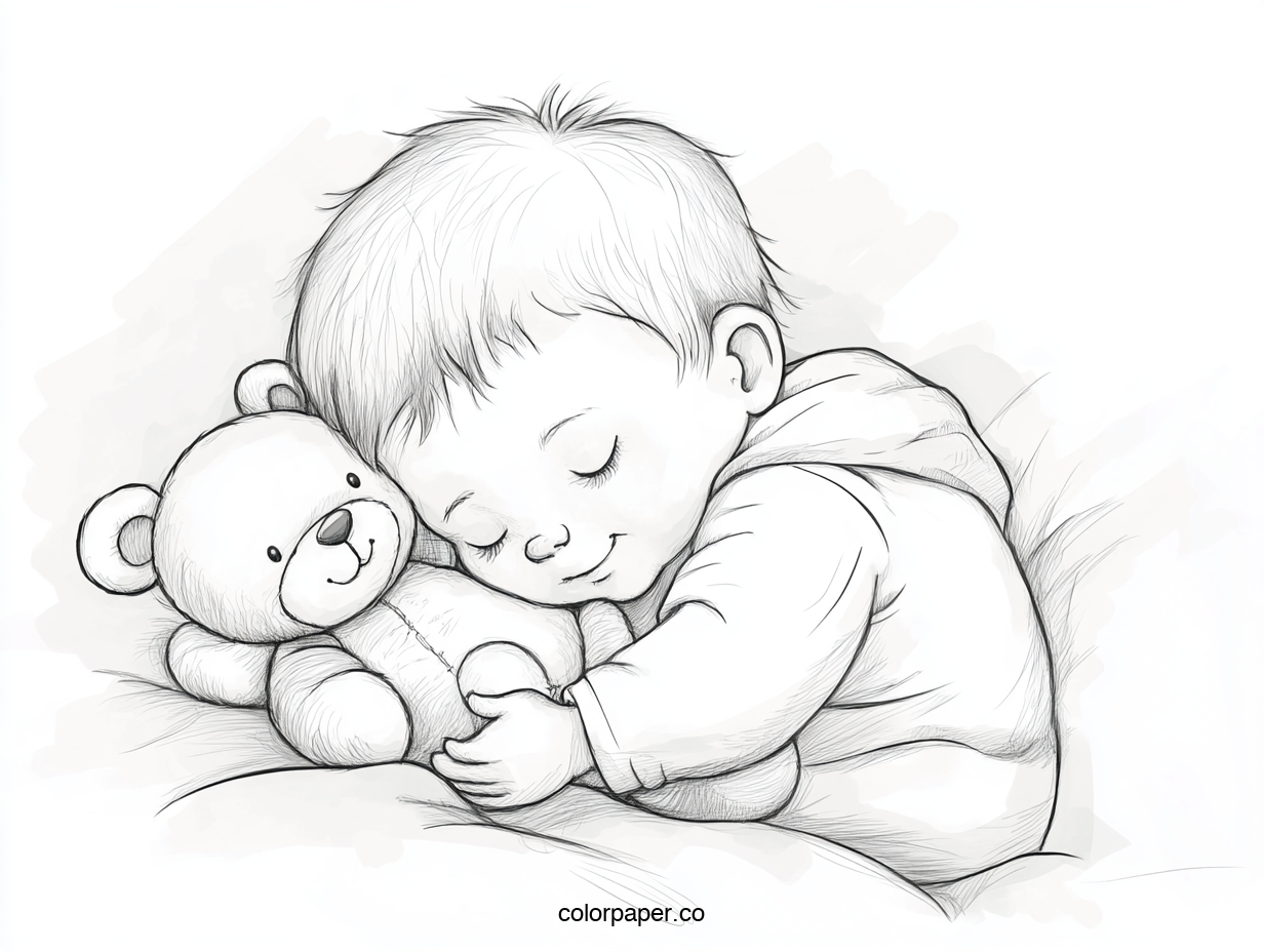 Baby Sleeping with a Teddy Bear