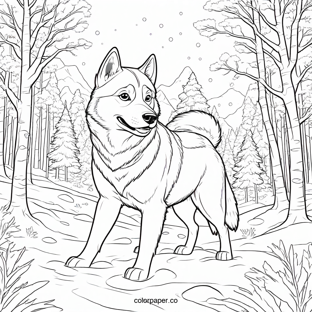 Husky's Snowy Adventure Scene