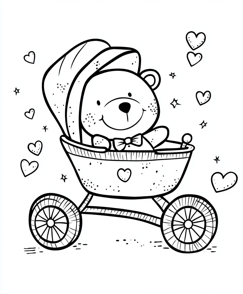 Baby Stroller with Teddy Bear