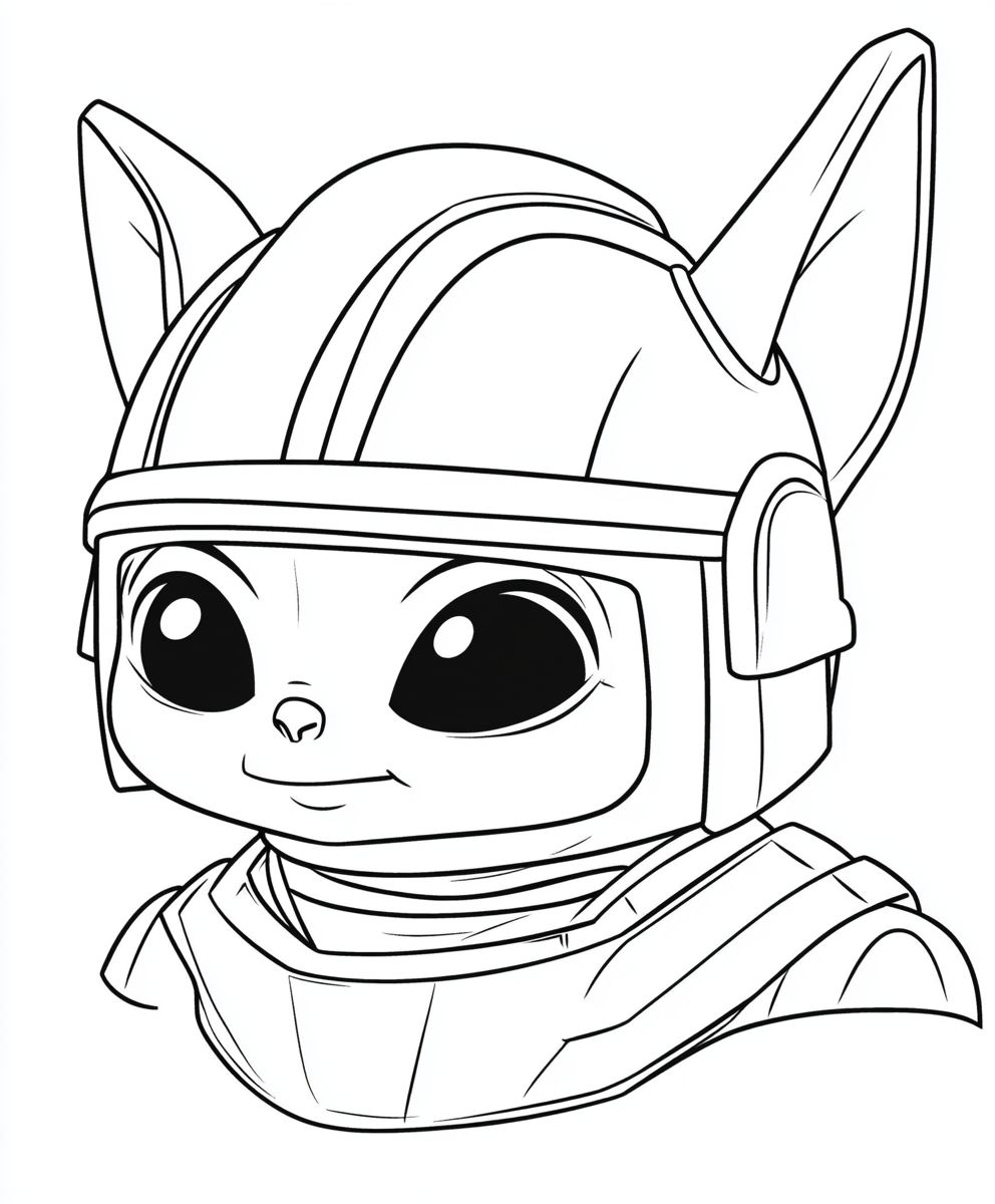 Baby Yoda in a Mandalorian Helmet