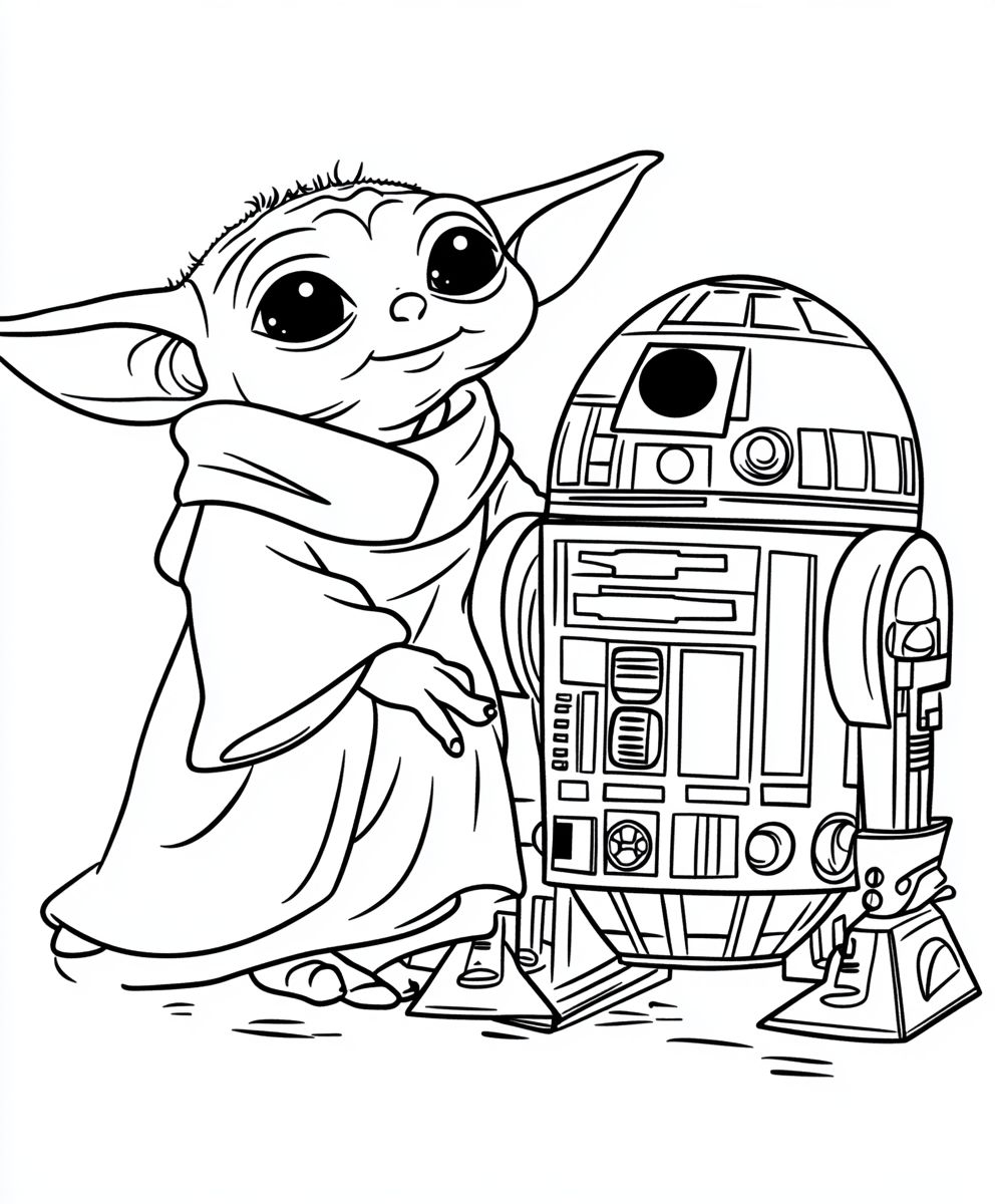 Baby Yoda with R2-D2