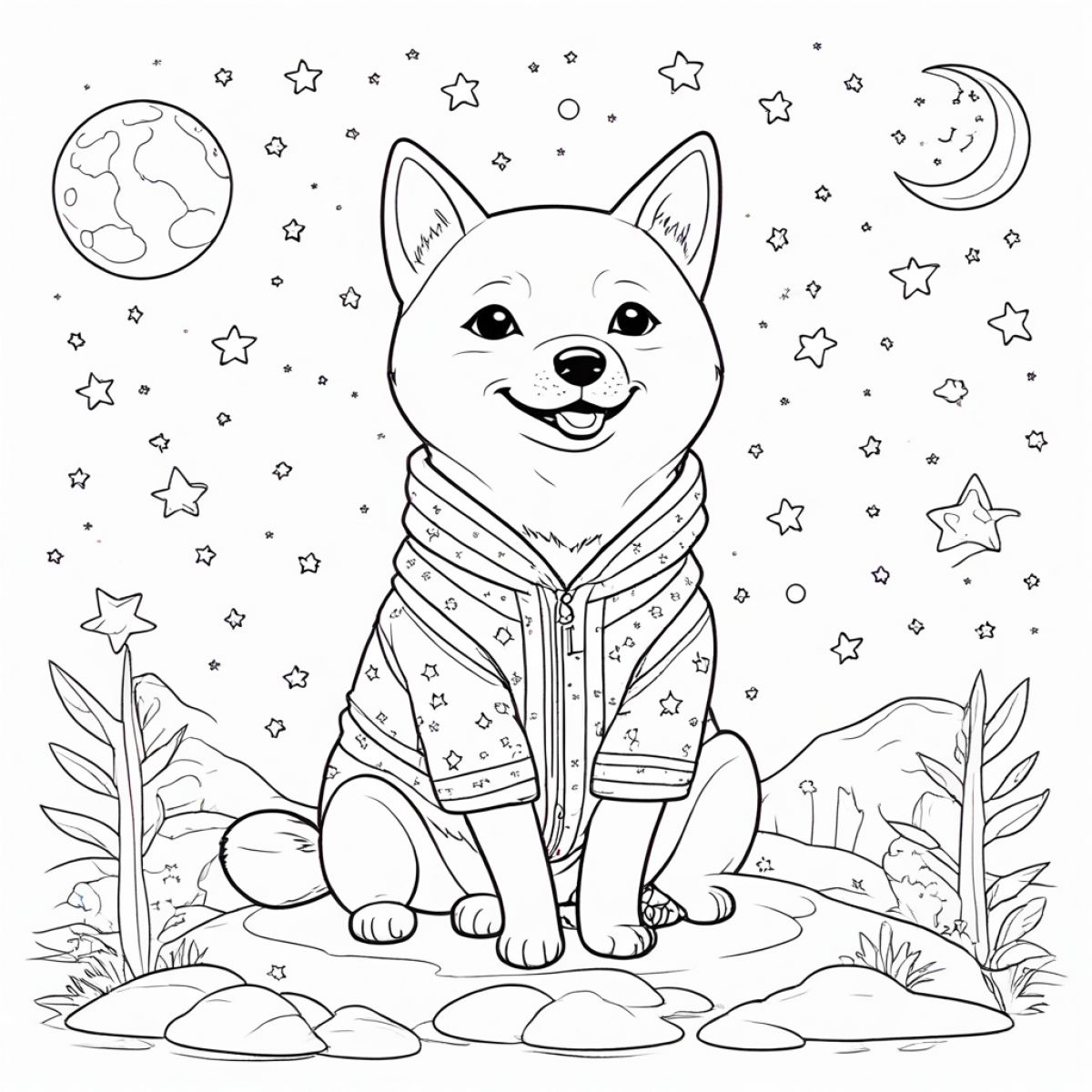 Charming Shiba Inu Pajama Scene