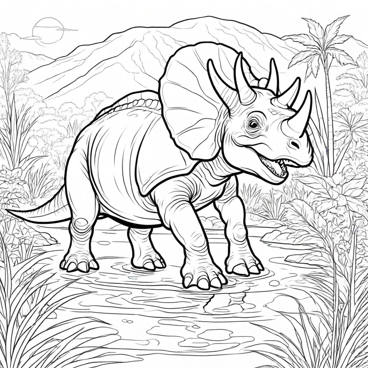 Majestic Triceratops by the Water's Edge