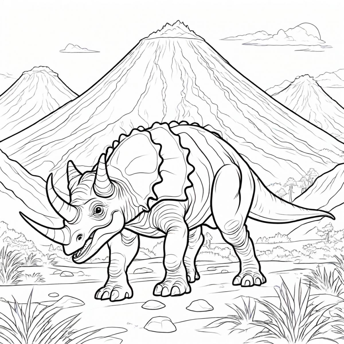 Triceratops and Volcanoes Coloring Adventure