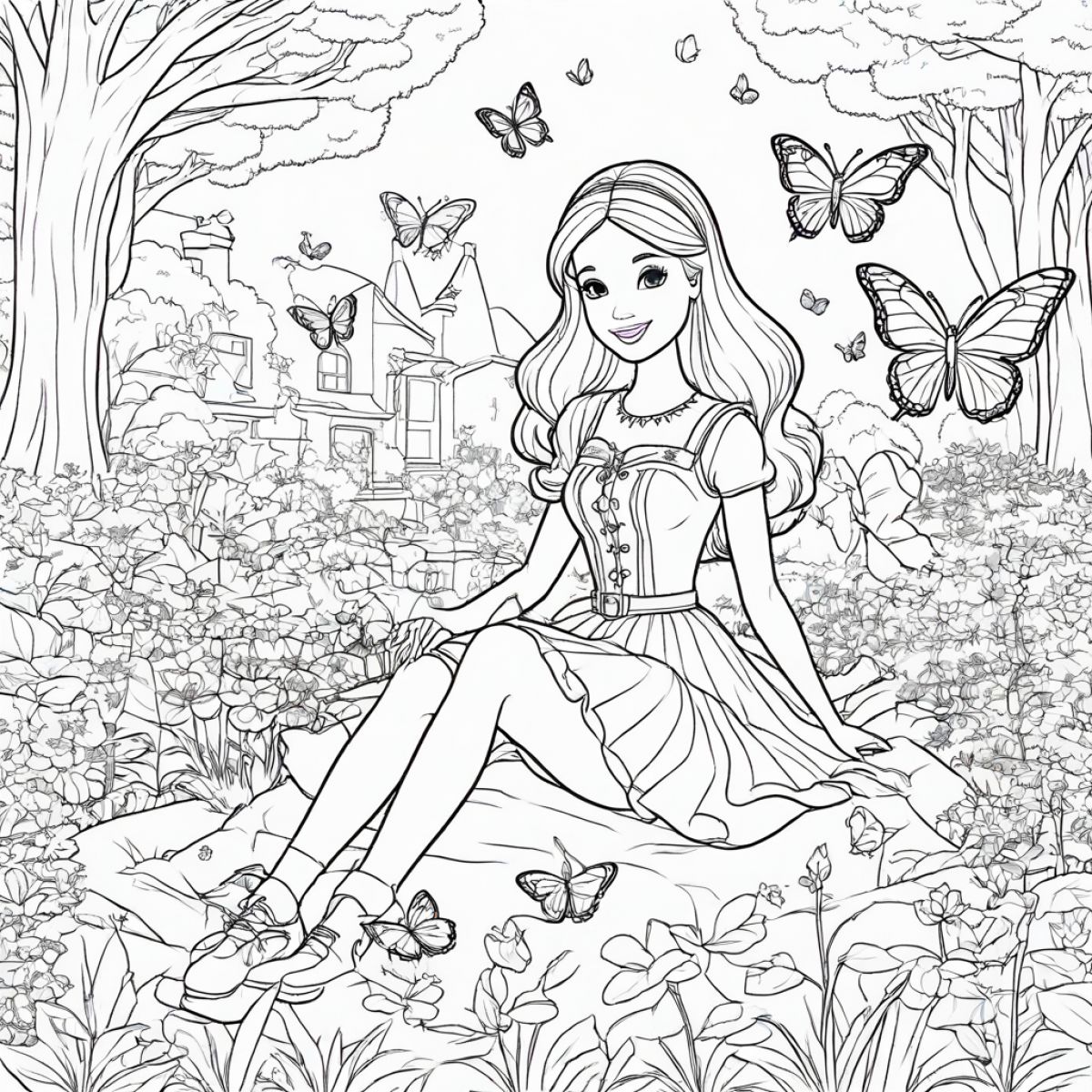 Whimsical Barbie and Butterfly Scene